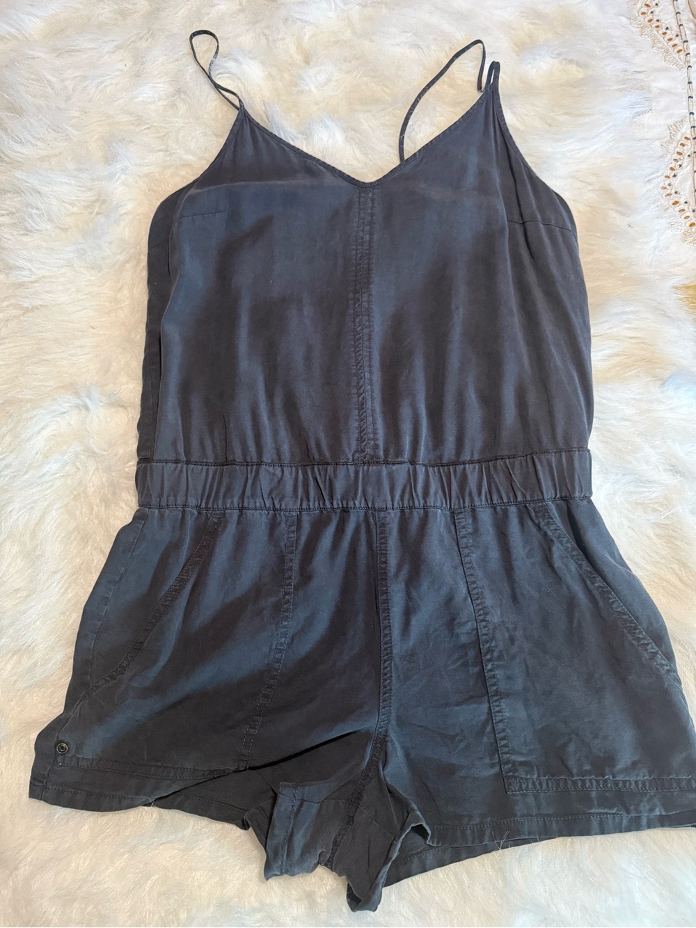 Pam & Gela Black Ruffle Lace Up Romper Size L